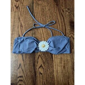 Victoria Secret Swim Bikini Top Blue Denim Print Metal White Daisy Size Medium
